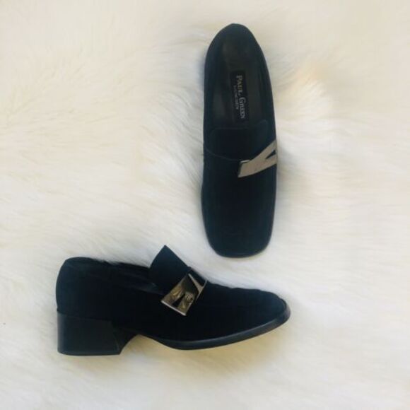 PAUL GREEN GIRLS US SIZE 3 BLACK SUEDE LOAFERS SLIP-ON With BUCKLE - Picture 2 of 5